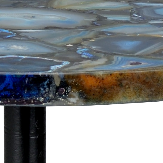 Chelsea House Blue Agate Side Table With Hand-Cut Translucent Stone Top & Matte Black Iron Base For Accent Use 383360