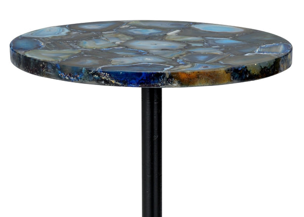 Chelsea House Blue Agate Side Table With Hand-Cut Translucent Stone Top & Matte Black Iron Base For Accent Use 383360