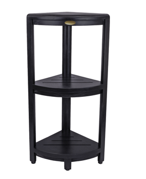 Homeroots Gray Teak 32" Curvilinear Corner Shower Tiered Shelf   383368