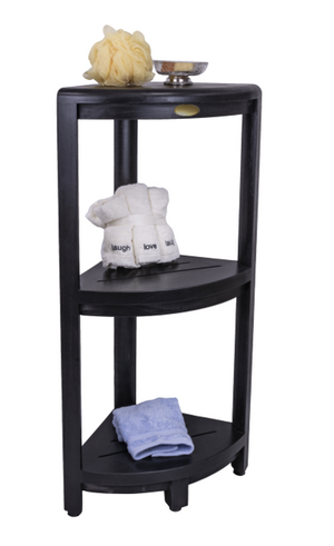 Homeroots Gray Teak 32" Curvilinear Corner Shower Tiered Shelf   383368