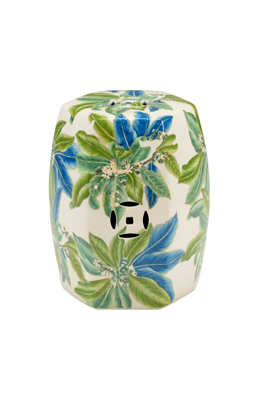 Chelsea House Floral Porcelain Garden Seat With Hand-Painted Botanical Motif, Crackle Glaze Stool For Indoors Outdoors 383369