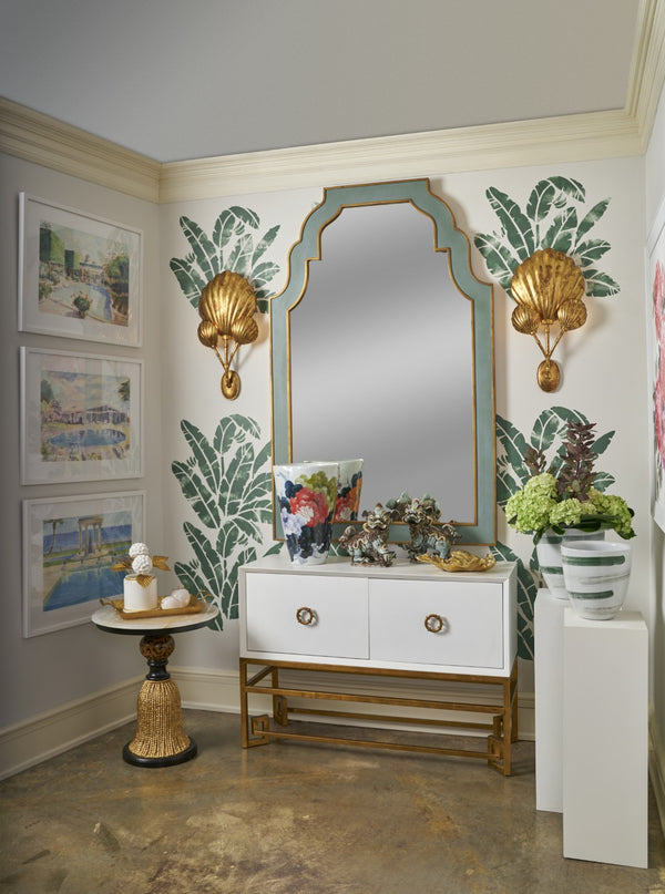 Chelsea House Radison Mirror By Bradshaw Orrell — Hand-Painted Mint Green Frame With Aged Gold Leaf Accents, 66" 383370