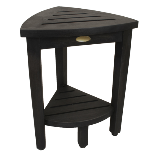 Homeroots Mod Gray Teak 18" Curvilinear Corner Shower Bench With Shelf  Solid Wood 383374