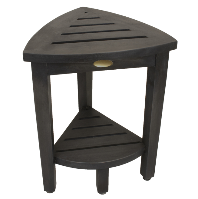 Homeroots Mod Gray Teak 18" Curvilinear Corner Shower Bench With Shelf  Solid Wood 383374