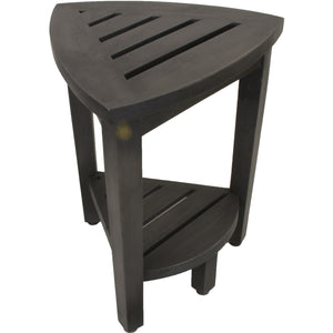 Homeroots Mod Gray Teak 18" Curvilinear Corner Shower Bench With Shelf  Solid Wood 383374