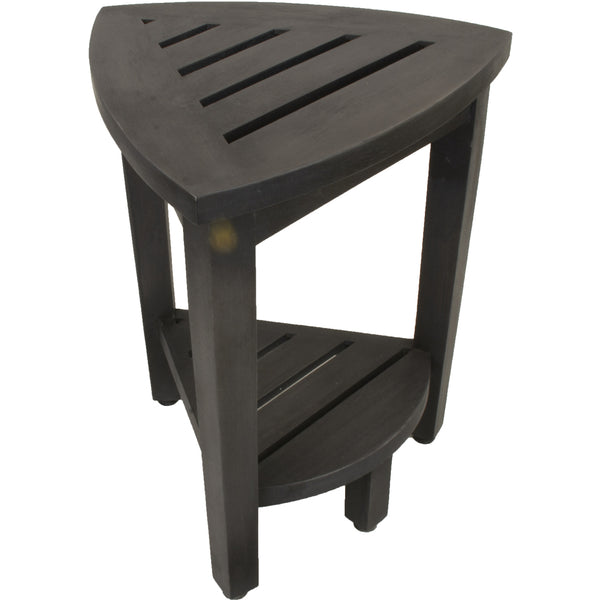 Homeroots Mod Gray Teak 18" Curvilinear Corner Shower Bench With Shelf  Solid Wood 383374