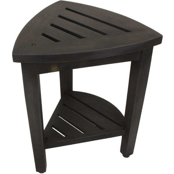 Homeroots Mod Gray Teak 18" Curvilinear Corner Shower Bench With Shelf  Solid Wood 383374