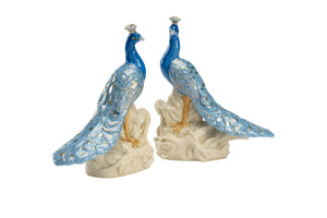 Chelsea House Peacocks Hand-Painted Pair — Two-Toned Blue Resin Figurines With Cream Perch & Gold Accents, 9.5" H 383421