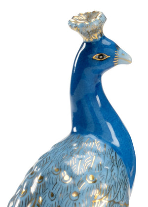 Chelsea House Peacocks Hand-Painted Pair — Two-Toned Blue Resin Figurines With Cream Perch & Gold Accents, 9.5" H 383421