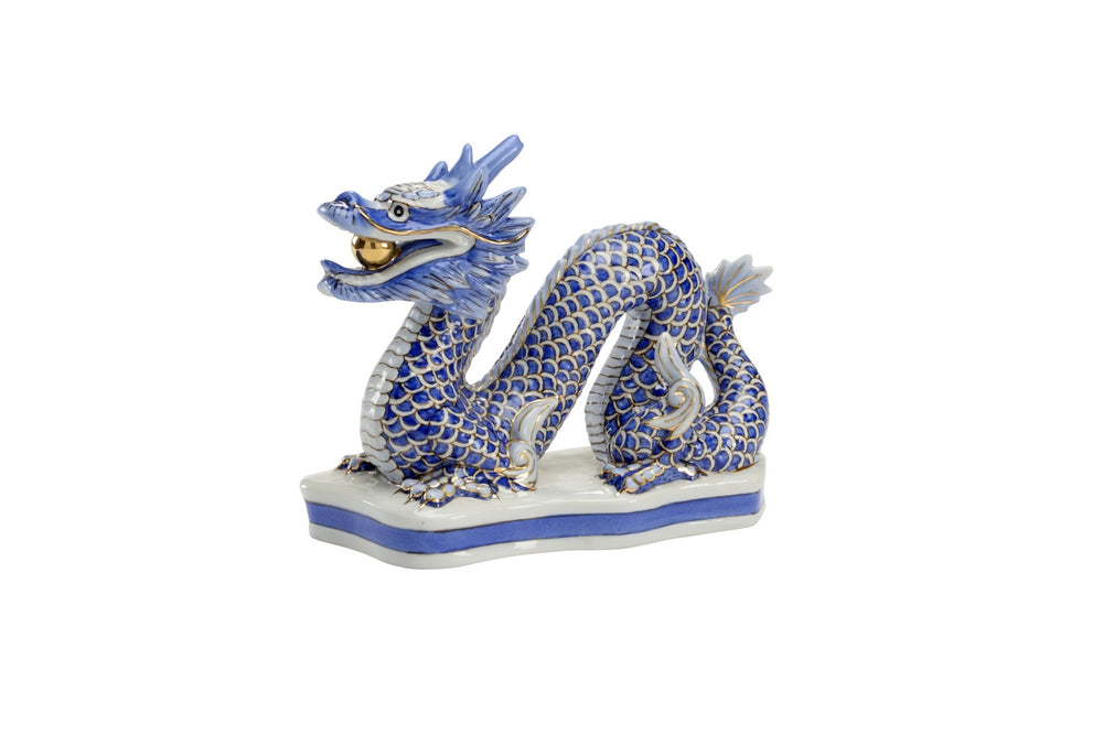 Chelsea House Blue Hand-Painted Porcelain Dragon With Gold Accents — Elegant 7.5" Mantel Figurine For Refined DéCor Gifts 383424