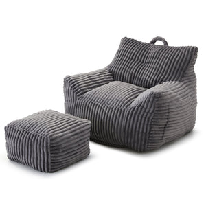 English Elm Giant Plush Bean Bag Chair with Armrests and Footstool for Ultimate Comfort, Durable Corduroy Lounge Sofa Grey W1117P309391