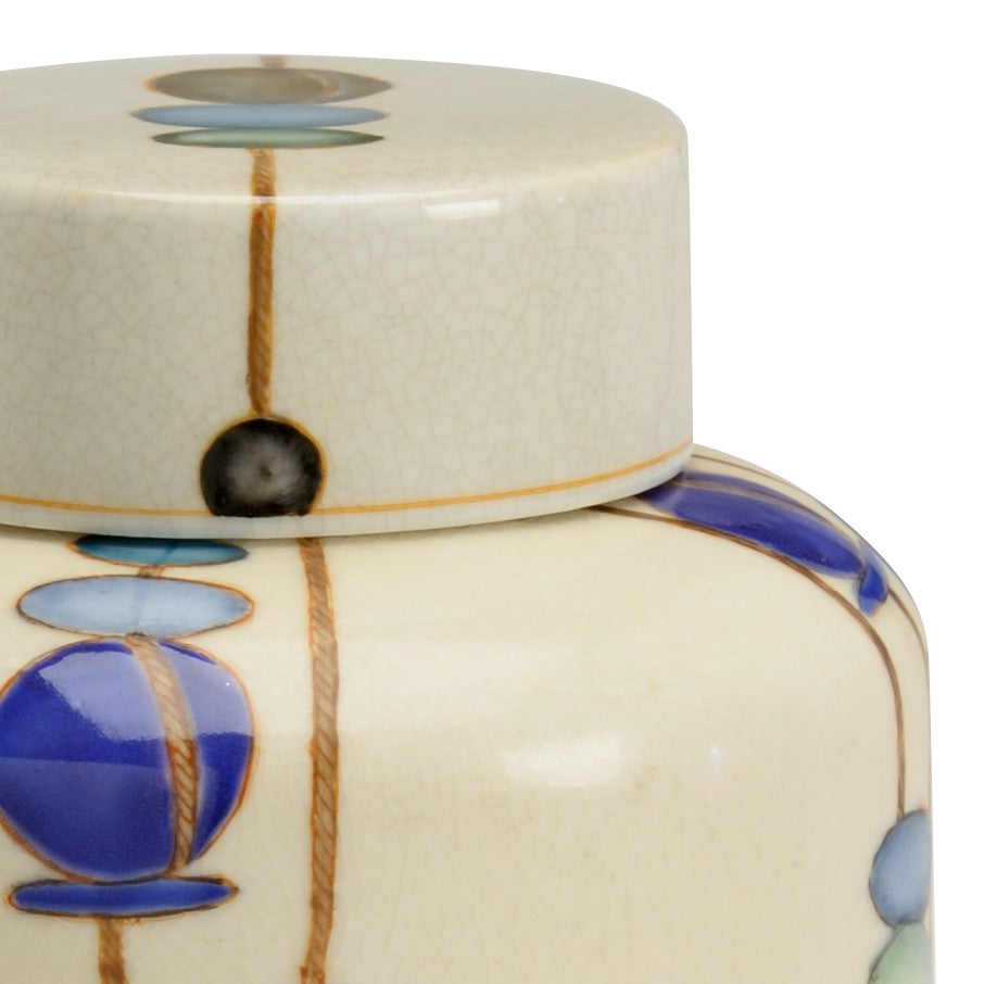 Chelsea House Kobe Porcelain Vase Small — Hand-Painted Crackle Glaze In Beige With Blue, Brown & Green Accents, 10.5" 383435