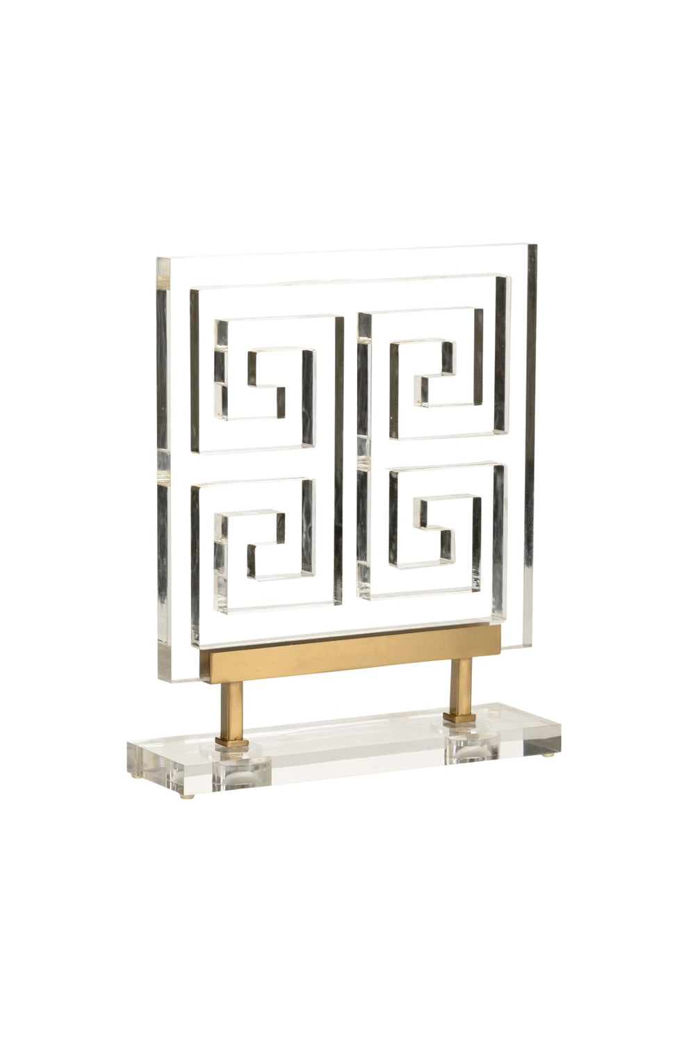 Chelsea House Greek Key Accent By Claire Bell — Clear Acrylic Sculptural Motif On Antique Brass Iron Base, 16.5"H 383472