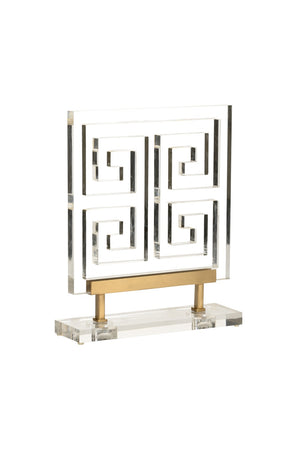 Chelsea House Greek Key Accent By Claire Bell — Clear Acrylic Sculptural Motif On Antique Brass Iron Base, 16.5"H 383472