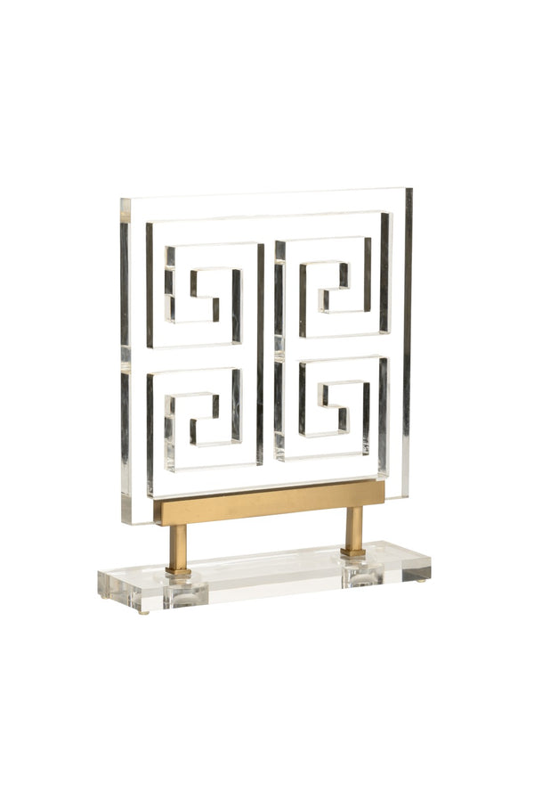 Chelsea House Greek Key Accent By Claire Bell — Clear Acrylic Sculptural Motif On Antique Brass Iron Base, 16.5"H 383472