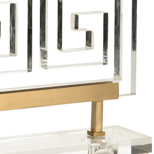 Chelsea House Greek Key Accent By Claire Bell — Clear Acrylic Sculptural Motif On Antique Brass Iron Base, 16.5"H 383472