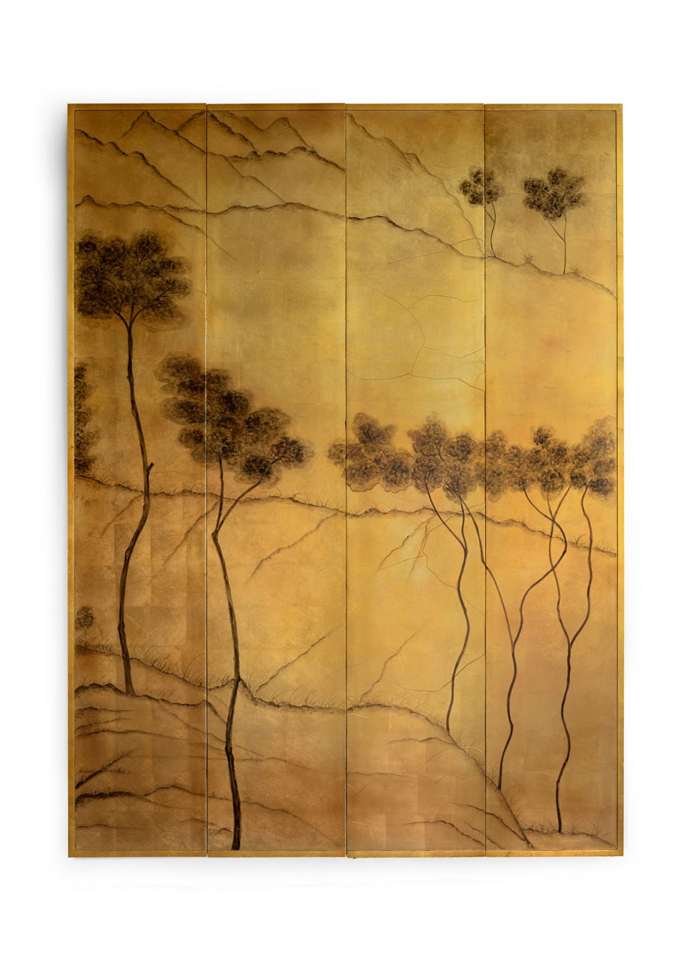 Chelsea House Landscape Four-Panel Gold Leaf Wall Art — 96"H X 71"W Black Contrast Panels, Versatile Elegant Focal Point 383474