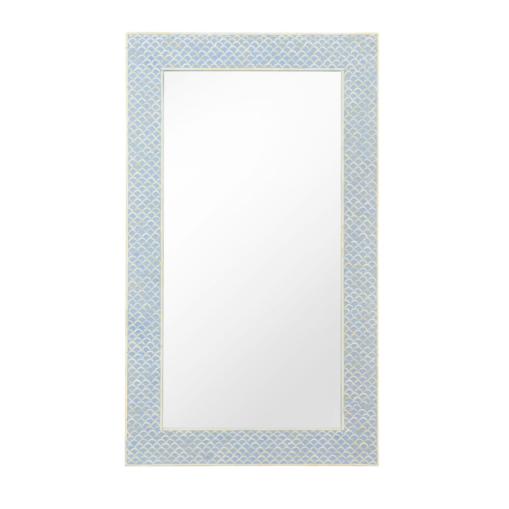 Chelsea House Elgon Handcrafted Blue & Cream Bone Inlay Mirror — Coastal Rectangular 30"X47.5" Lightweight Elegance 383486