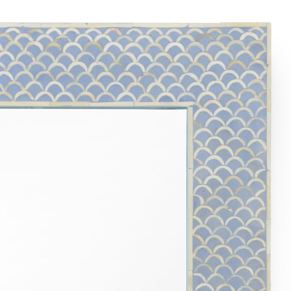 Chelsea House Elgon Handcrafted Blue & Cream Bone Inlay Mirror — Coastal Rectangular 30"X47.5" Lightweight Elegance 383486