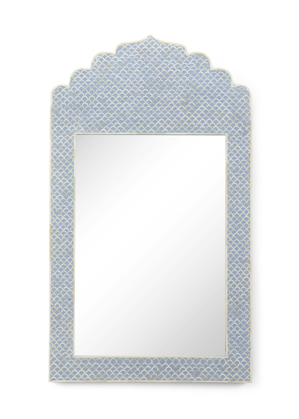 Chelsea House Crown Blue And Cream Bone-Inlay Mirror 47.5"H X 27.75"W — Handcrafted Artisan Statement Piece 383487