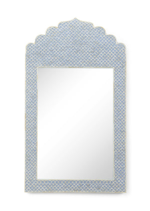 Chelsea House Crown Blue And Cream Bone-Inlay Mirror 47.5"H X 27.75"W — Handcrafted Artisan Statement Piece 383487