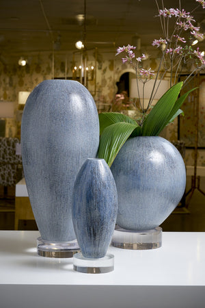 Chelsea House Granger Hand-Glazed Porcelain Vase In Layered Blue Cream Black — 14" Sculpted Accent For Shelves 383493