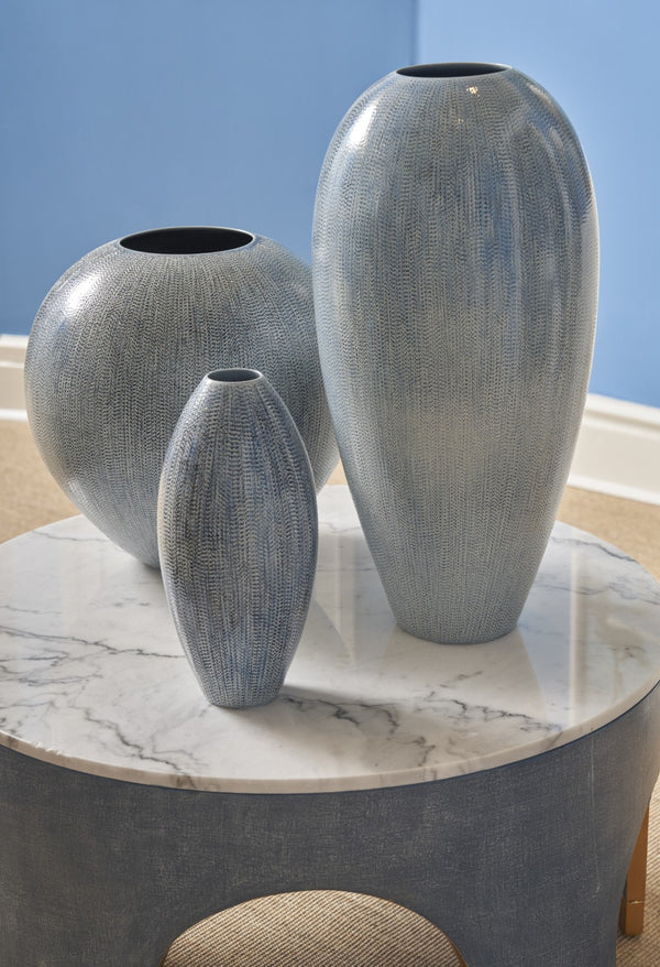 Chelsea House Granger Hand-Glazed Porcelain Vase In Layered Blue Cream Black — 14" Sculpted Accent For Shelves 383493