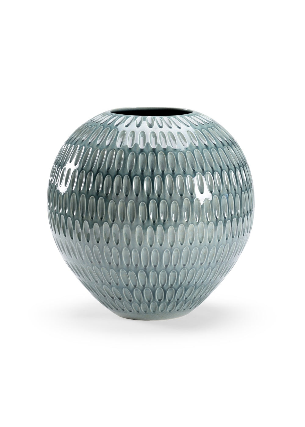 Chelsea House Round Sea Green Dimpled Vase—Hand-Glazed Ceramic Round Silhouette, Tactile Texture, Artisanal Charm, 16.5" Tall 383498