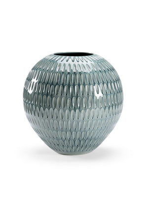 Chelsea House Round Sea Green Dimpled Vase—Hand-Glazed Ceramic Round Silhouette, Tactile Texture, Artisanal Charm, 16.5" Tall 383498