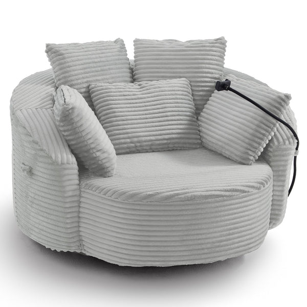 English Elm Swivel Barrel Accent Chair Chenille Tufted Round Club Seat for Living Room Lounge Light Grey N719S002320R