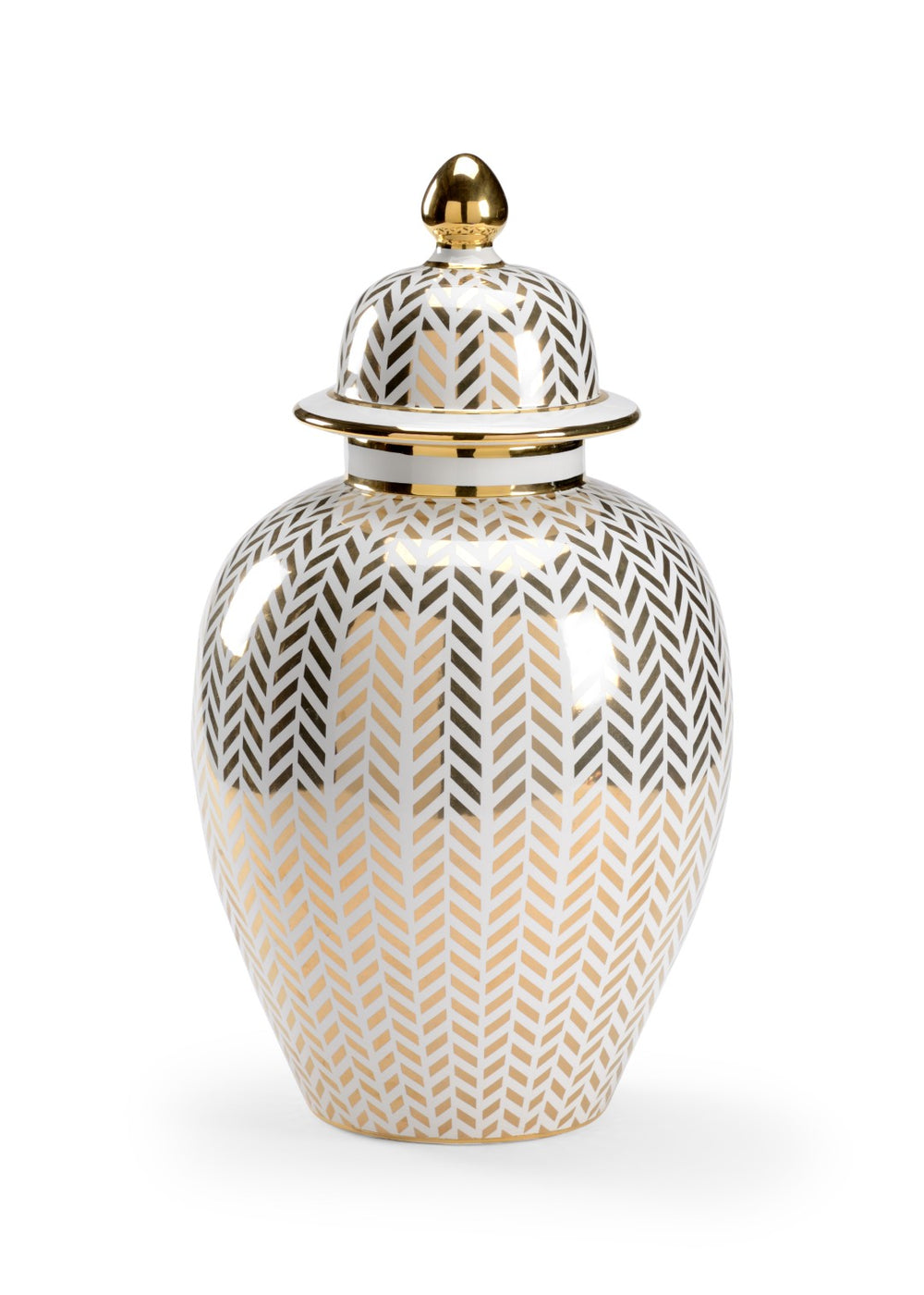 Chelsea House Herringbone Covered Urn By Claire Bell — White Glazed Ceramic With Metallic Gold Pattern, 21" Tall 383519