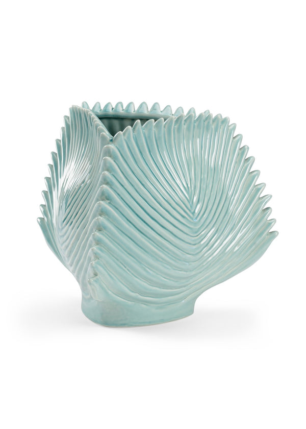 Chelsea House Palm Leaf Vase Seafoam Gloss Crackle Glazed Ceramic 12" Tall Sculptural Coastal Decor Accent 383526