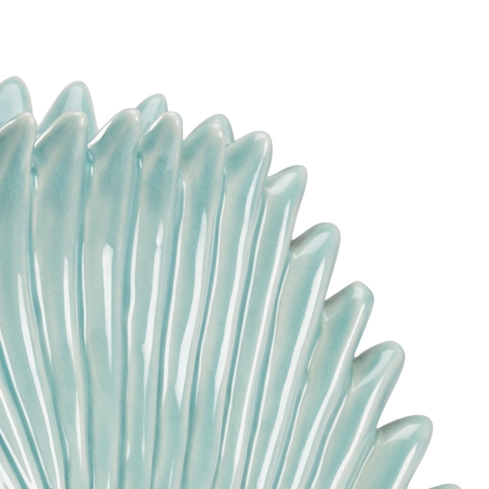 Chelsea House Palm Leaf Vase Seafoam Gloss Crackle Glazed Ceramic 12" Tall Sculptural Coastal Decor Accent 383526