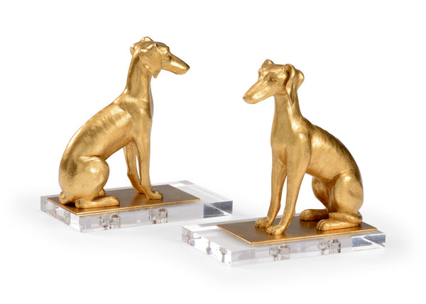 Chelsea House Flossie Hand-Finished Antique Gold Leaf Bookends On Clear Acrylic Base — Sculpted Resin Elegance 383545