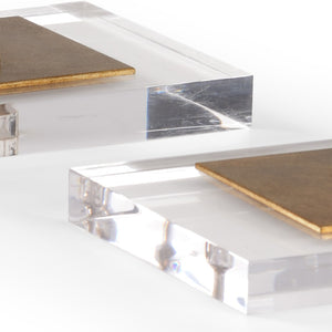 Chelsea House Flossie Hand-Finished Antique Gold Leaf Bookends On Clear Acrylic Base — Sculpted Resin Elegance 383545