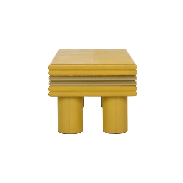 Chelsea House Coulter Honey Leather Cocktail Table With Brass Banding — Handcrafted Wood Frame, Luxurious Mustard Finish 383546