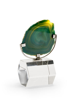 Chelsea House Small Agate On Stand — Polished Green-Brown Decorative Slab On Nickel Iron & Crystal Base, 8.5" H 383553