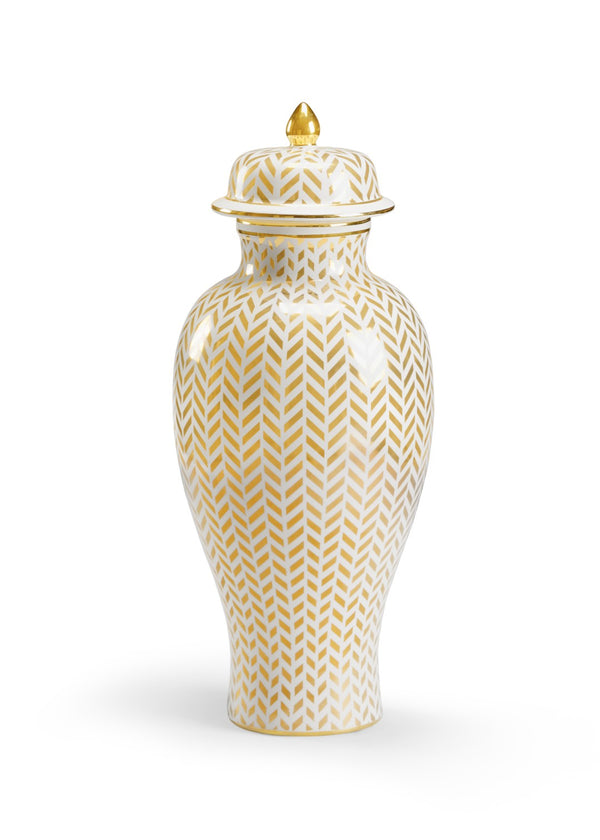 Chelsea House Herringbone Ceramic Vase By Claire Bell - Gold Herringbone Detail On Cream Glaze, 20.5" Sculptural Accent 383558