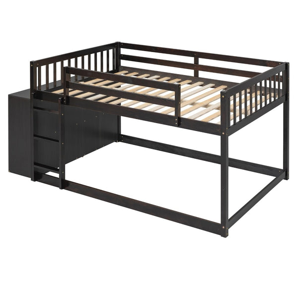 English Elm Full Over Bunk Bed with Four Drawers Three Shelves Pine and Mdf Kids Frame Espresso LT000267AAP-1