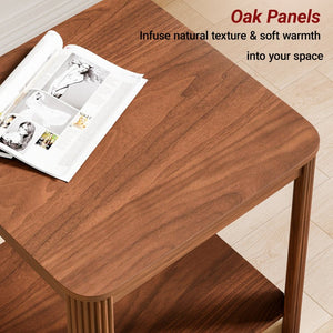 English Elm Rounded Square End Tables Set of 2 Boho Walnut with Wave Legs and Open Shelf W5563P449956