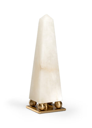 Chelsea House Alabaster Obelisk Sculpture With Coffee-Bronze Iron Base — 19" Tall Luminous Stone Accent Piece 383570