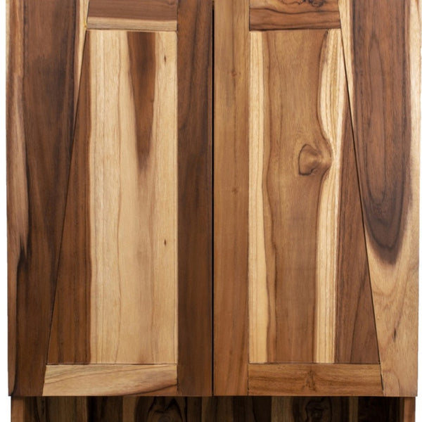 HomeRoots 24" Solid Teak Wood Wall-Mounted Accent Cabinet in Rich Brown - Stylish Storage for Any Room 383583
