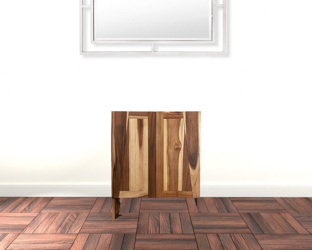 HomeRoots 24" Solid Teak Wood Wall-Mounted Accent Cabinet in Rich Brown - Stylish Storage for Any Room 383583