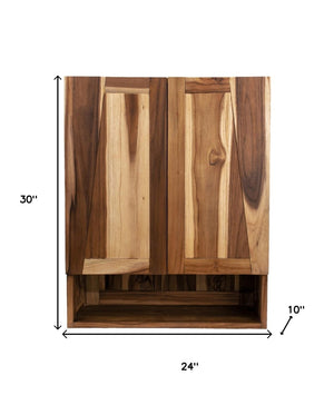 HomeRoots 24" Solid Teak Wood Wall-Mounted Accent Cabinet in Rich Brown - Stylish Storage for Any Room 383583