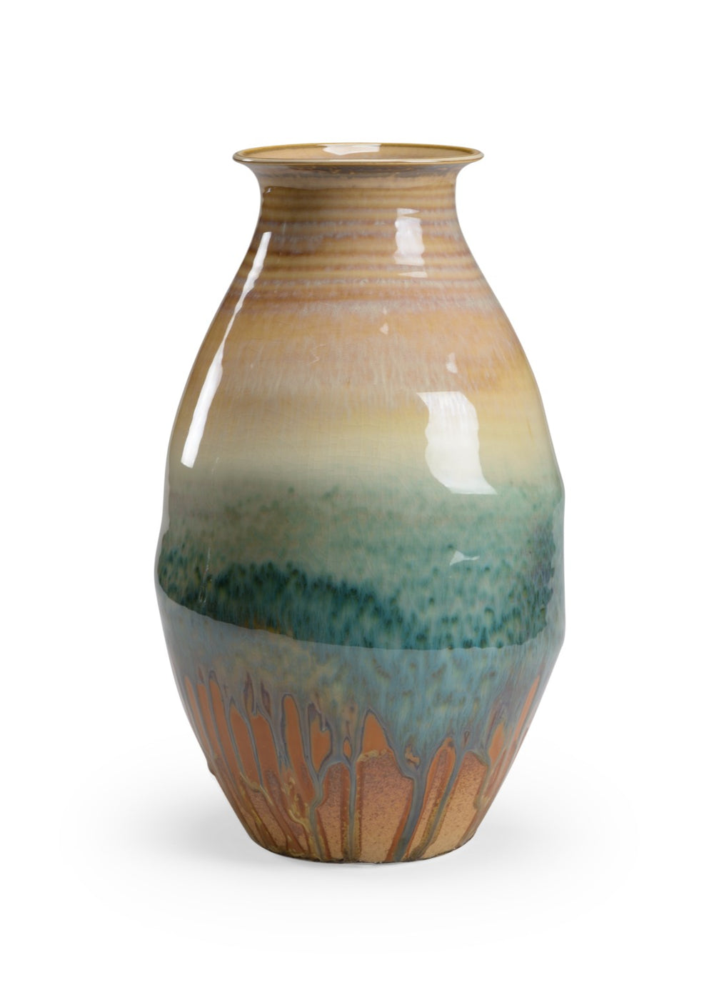 Chelsea House Morelia Hand-Finished Ceramic Vase With Layered Brown-Green-Yellow Glaze, 11.5" Rustic Modern Accent Piece 383586