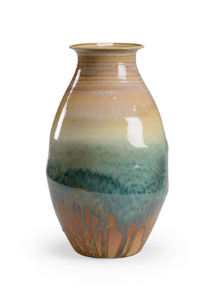 Chelsea House Morelia Hand-Finished Ceramic Vase With Layered Brown-Green-Yellow Glaze, 11.5" Rustic Modern Accent Piece 383586