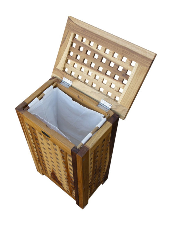 HomeRoots 24" Brown Solid Wood Laundry Hamper with Lid - Elegant Storage Solution for Bedrooms & Bathrooms 383587