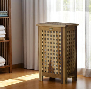 HomeRoots 24" Brown Solid Wood Laundry Hamper with Lid - Elegant Storage Solution for Bedrooms & Bathrooms 383587