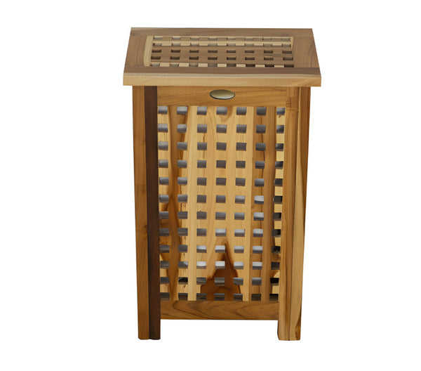 HomeRoots 24" Brown Solid Wood Laundry Hamper with Lid - Elegant Storage Solution for Bedrooms & Bathrooms 383587