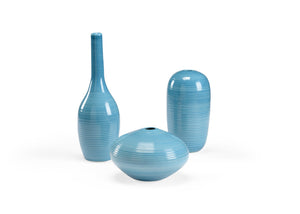Chelsea House Leon Ocean-Blue Vase Set Of 3 – Glossy Glazed Ceramic Sculptural Trio For Coastal Decor & Dried Stems 383588